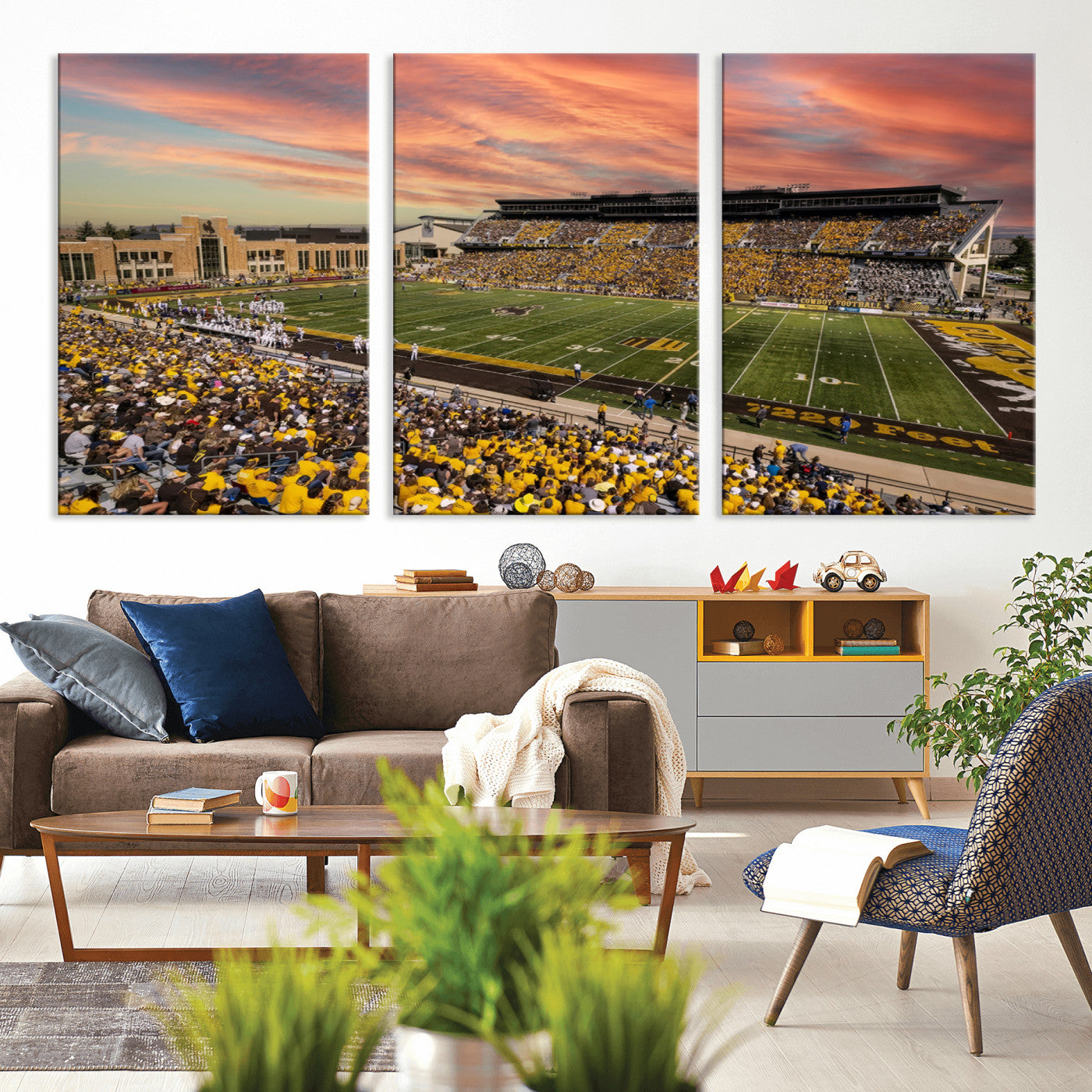 MGV-CV-60X30-3P - University of Wyoming Cowboys Football Team Print - Laramie Jonah Field War Memorial Stadium Wall