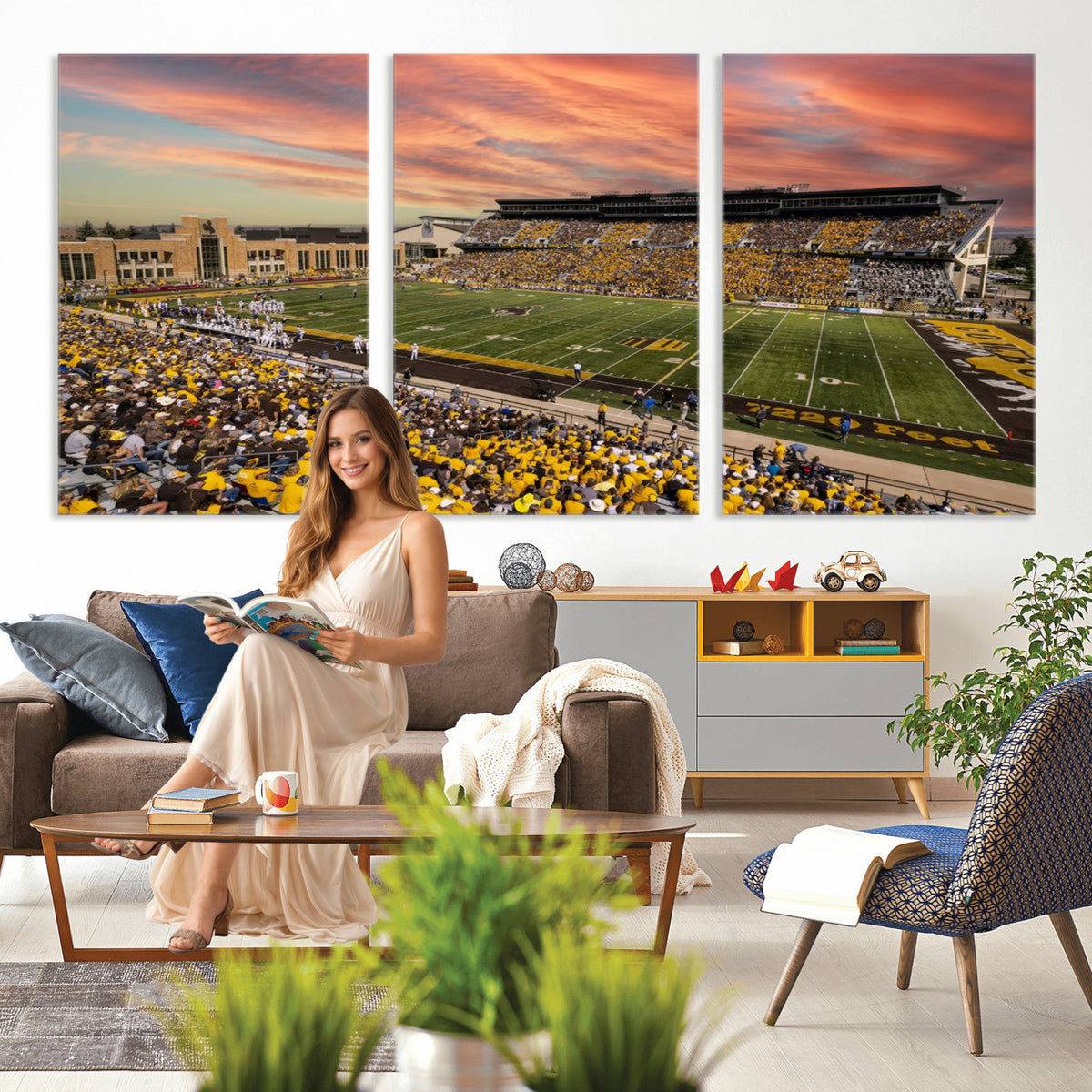 90508-MGV-CV-36X24 - University of Wyoming Cowboys Football Team Print, Laramie, Extra Large Game Room Wall Decor