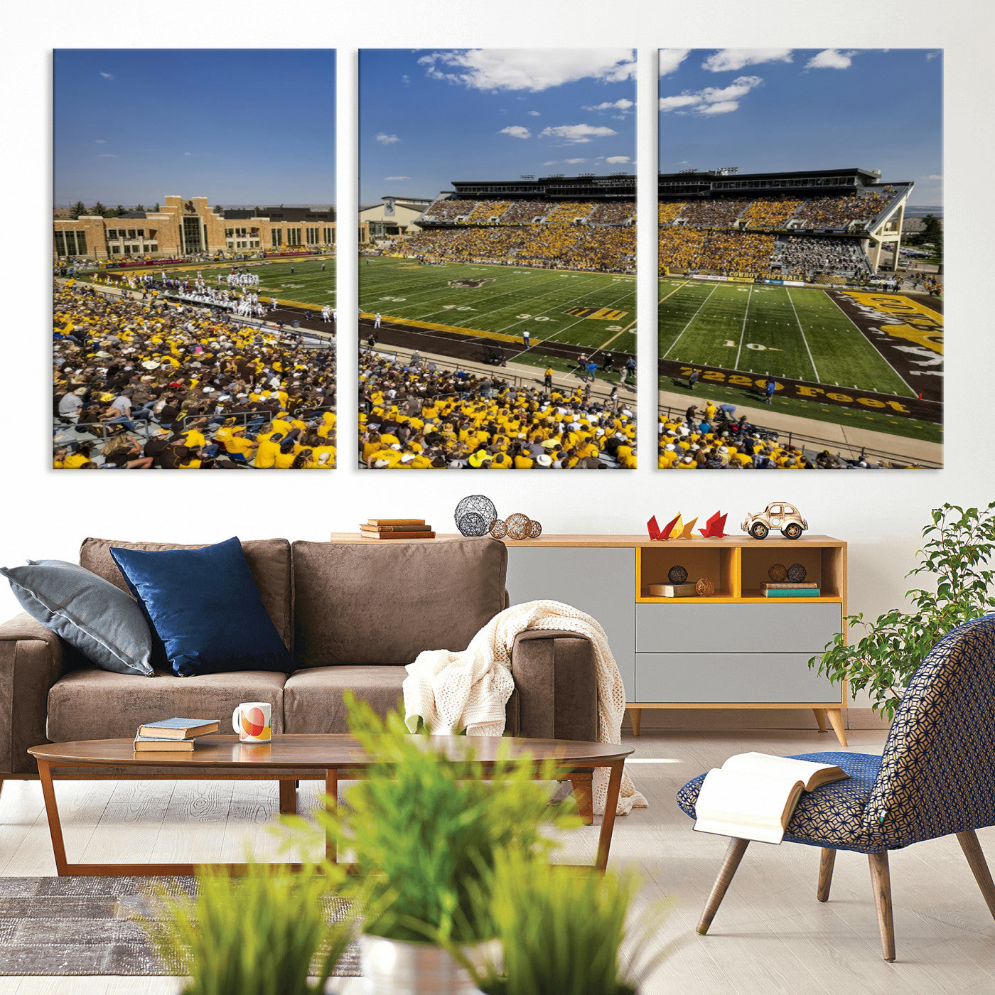 MGV-CV-60X30-3P - University of Wyoming Cowboys Football Team Print - Laramie Jonah Field War Memorial Stadium Wall