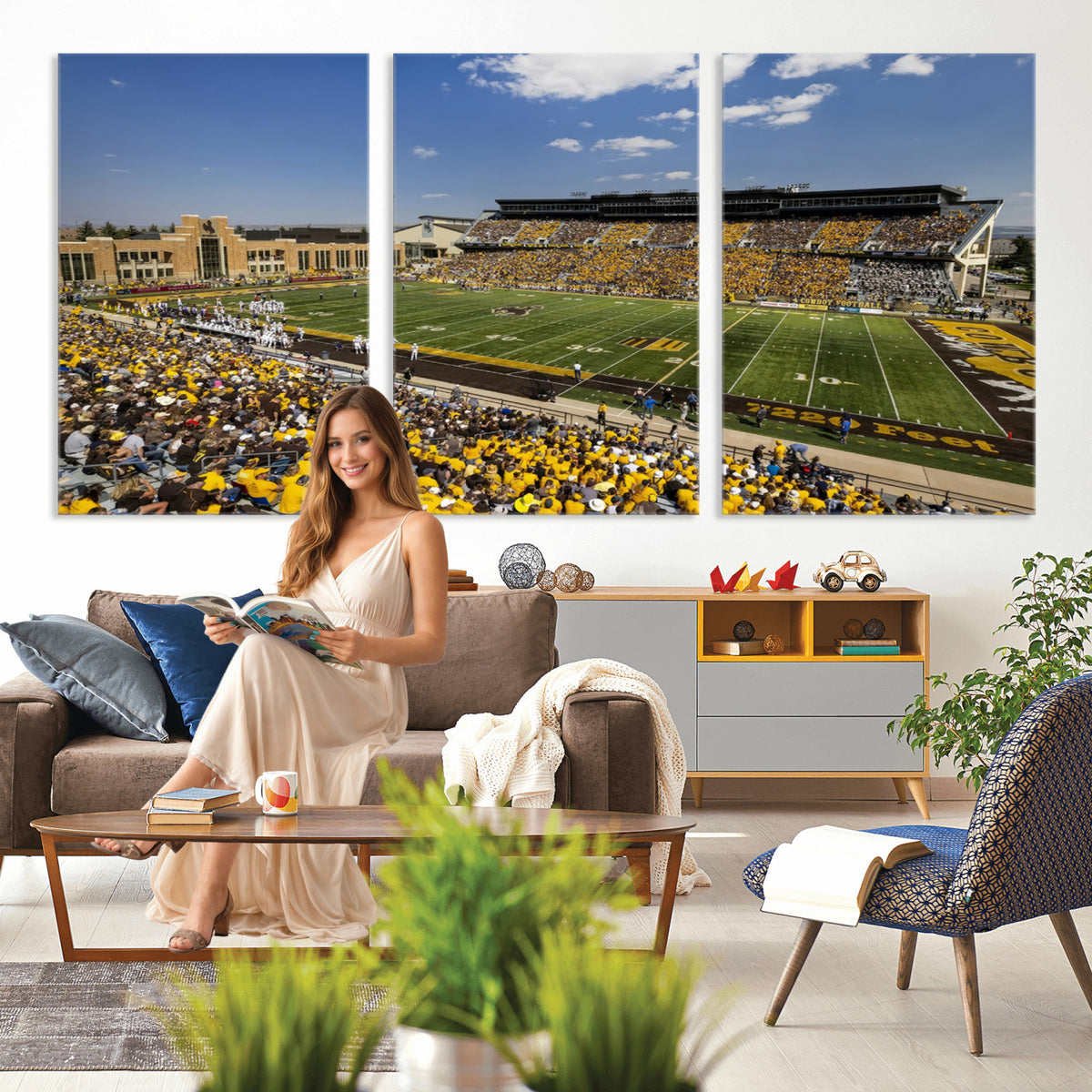 75112-MGV-CV-36X24 - University of Wyoming Cowboys Football Team Print, Laramie, Home Bar Wall Decor