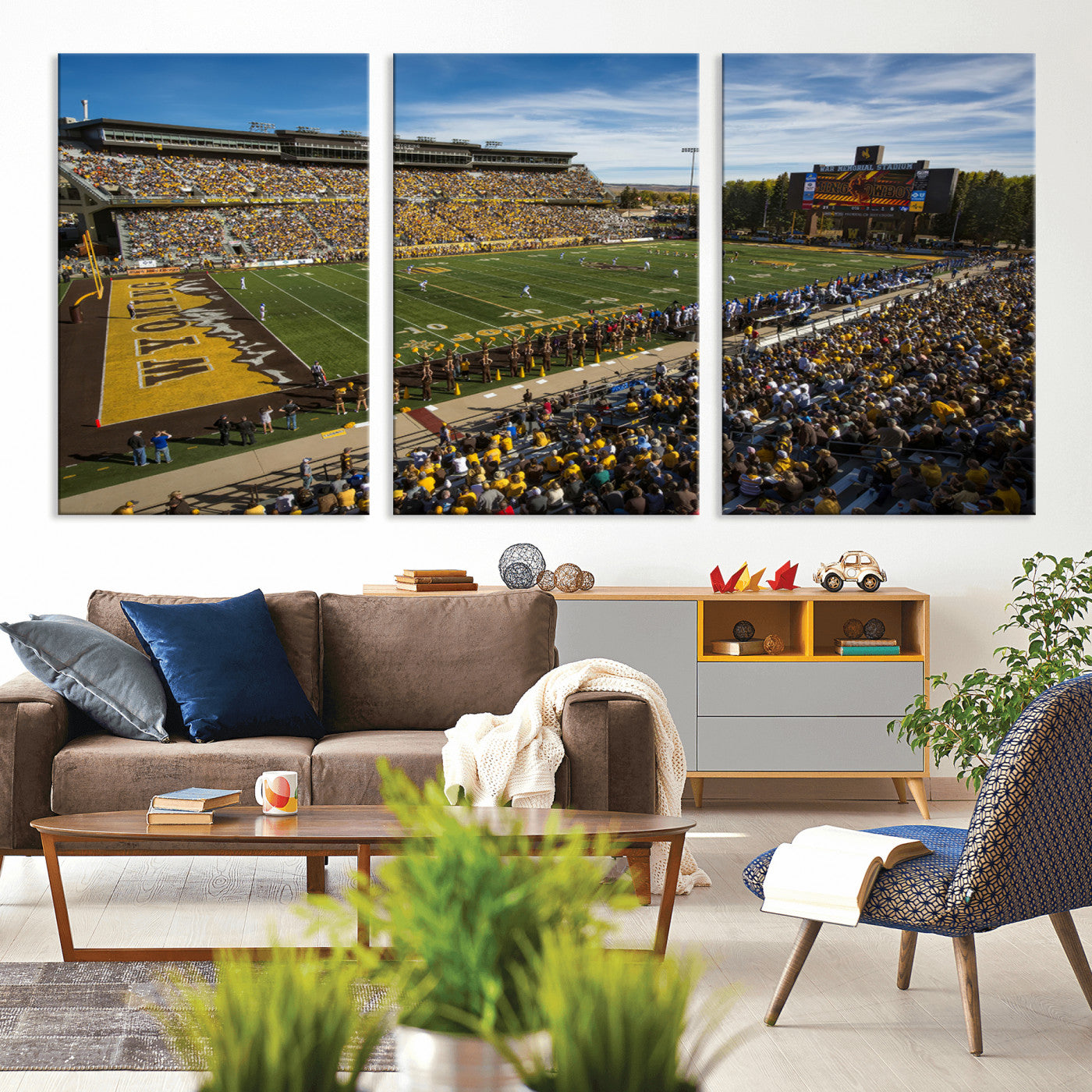 MGV-CV-60X30-3P - University of Wyoming Cowboys Football Team Print - Laramie Jonah Field War Memorial Stadium Wall