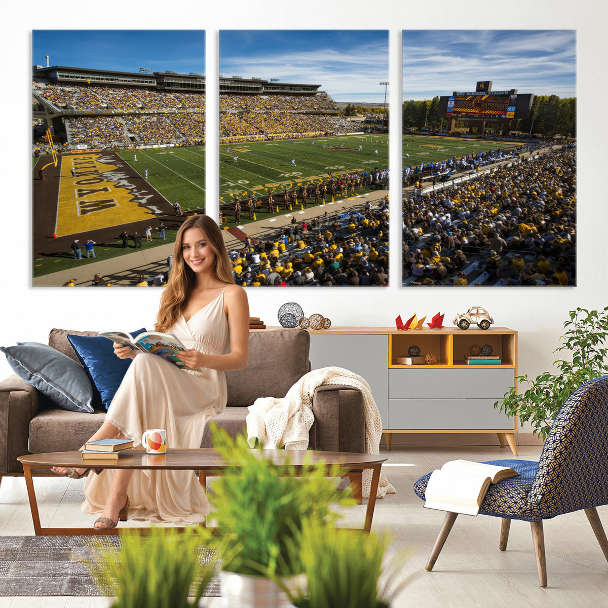 89846-MGV-CV-36X24 - University of Wyoming Cowboys Football Team Print, Laramie, Man Cave Wall Decor