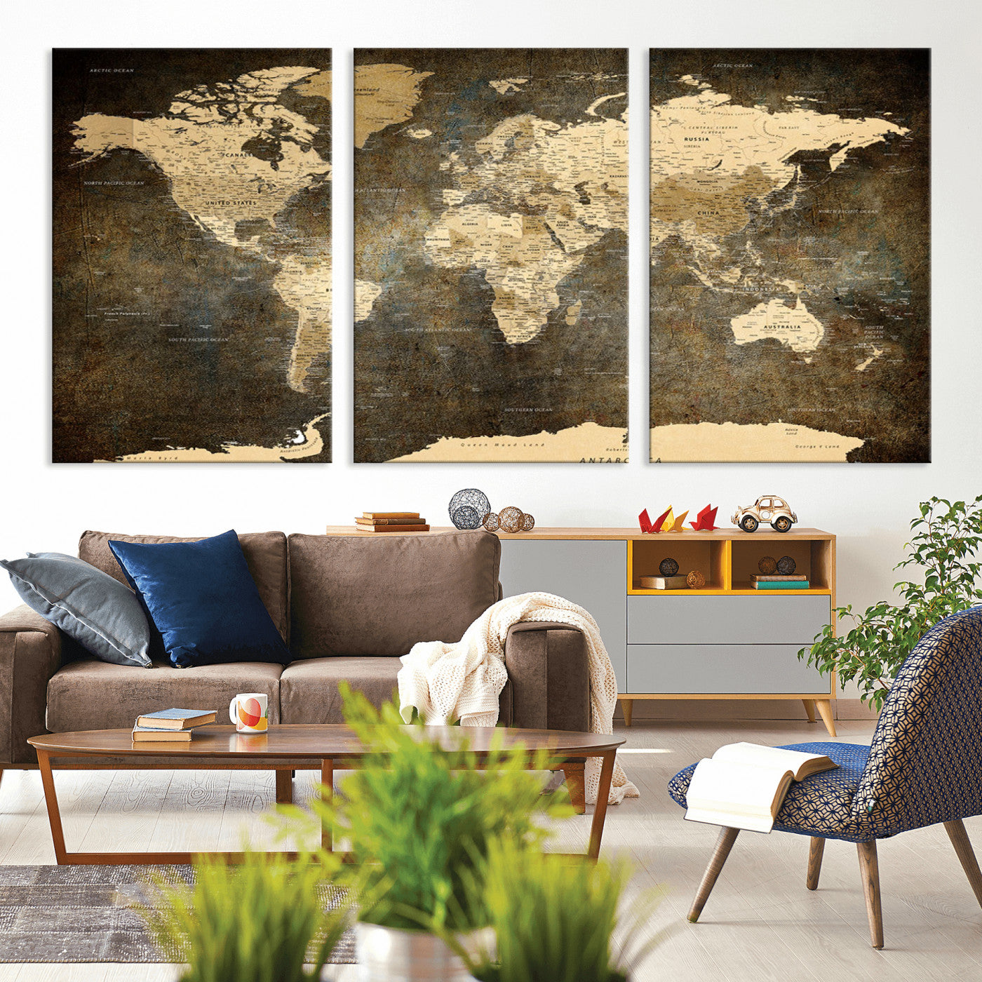 MGV-CV-60X30-3P - Push Pin World Map Canvas Print – Framed Wall Art for Couples to Track Their Travels – Anniversary