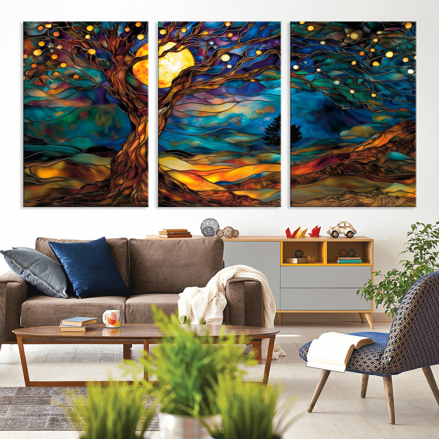 MGV-CV-60X30-3P - Tree of Life Wall Art - Yggdrasil Tree of Life Canvas Print - Vibrant Moonlit Tree Wall Art,  Tree