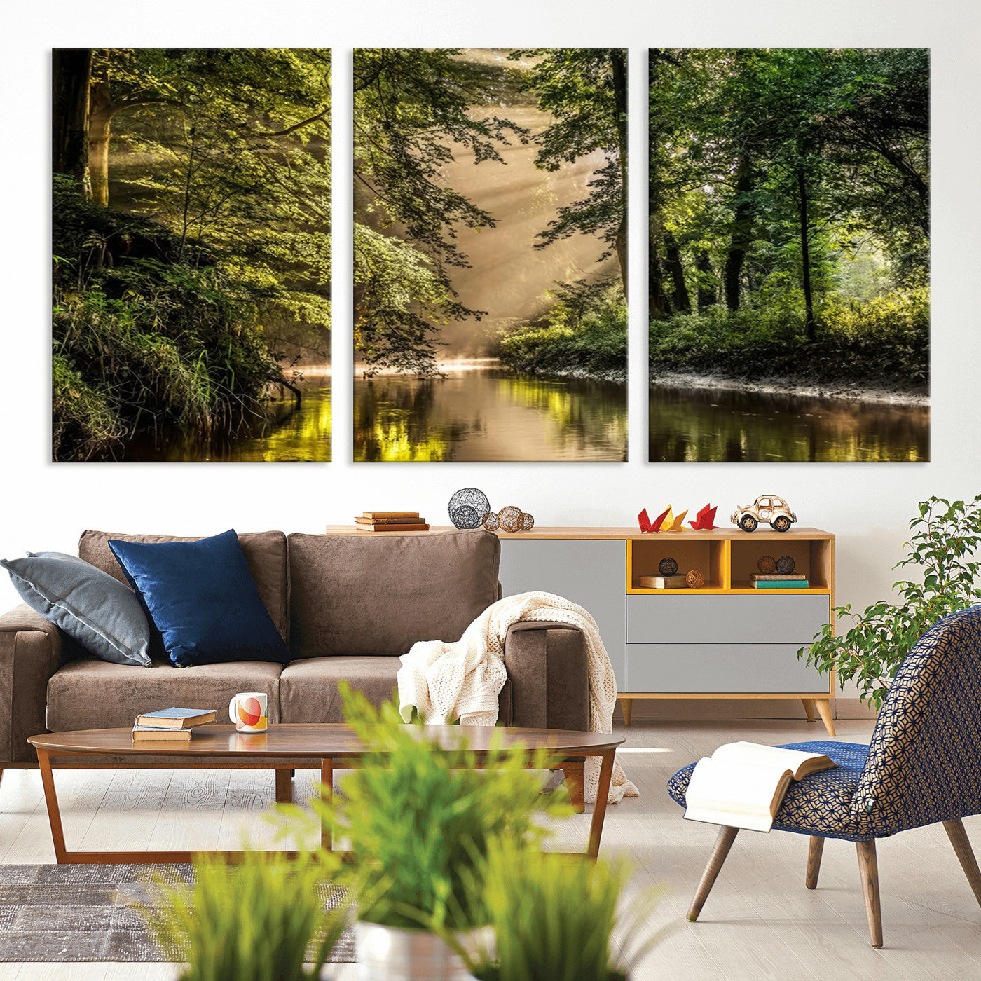 MGV-CV-60X30-3P - Forest Wall Art Print | River Landscape Wall Art | Perfect for Farmhouse Wall Decor, Cabin Wall Art