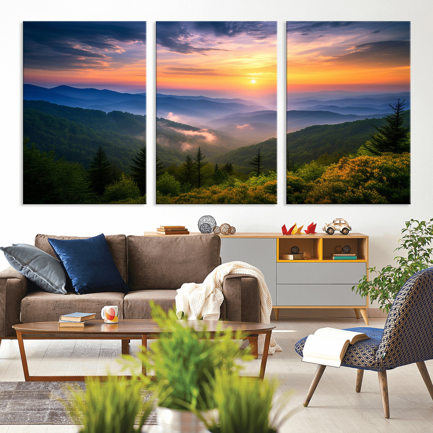 MGV-CV-60X30-3P - Majestic Mountain Sunrise Print | Landscape Wall Art | Canvas Print Ready to Hang | Farmhouse Wall