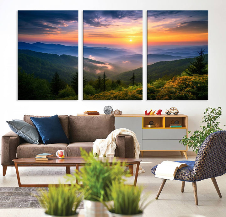 Majestic Mountain Sunrise Landscape Wall Art | Canvas Print Ready to Hang | Perfect for Farmhouse Wall Decor, Cabin Wall Art, Nature Lover’s Retreat