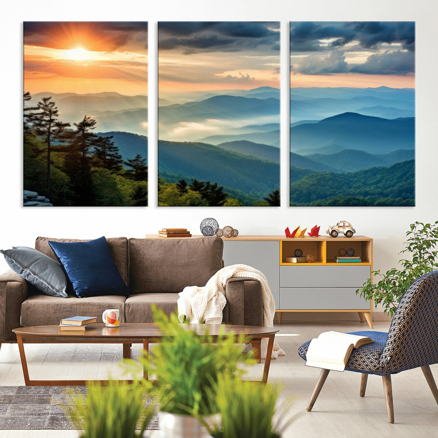 MGV-CV-60X30-3P - Sunrise Over Mountain Range Wall Art Canvas Print, Farmhouse Wall Decor, Cabin Wall Art