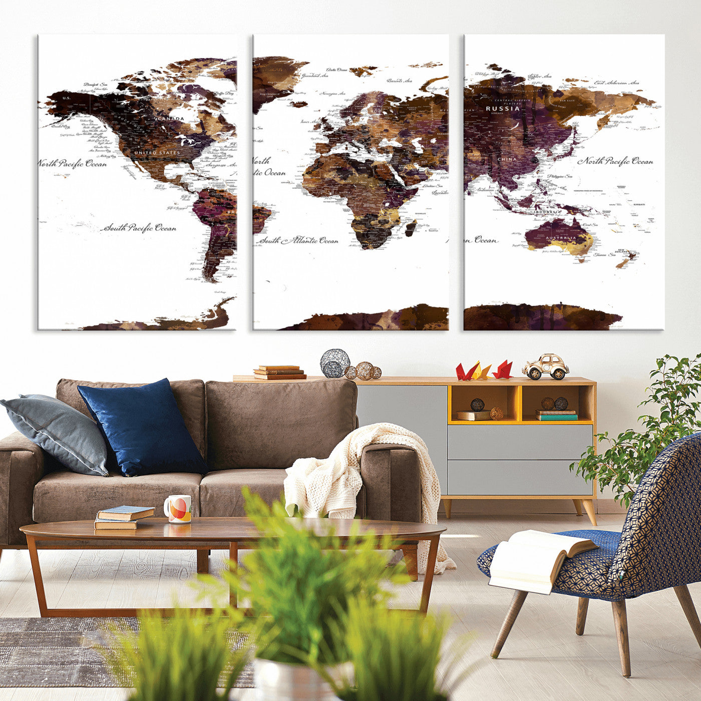 50611-MGV-CV-36X24 - Push Pin World Map Canvas Print – Framed Wall Art for Couples to Track Their Travels – Anniversary