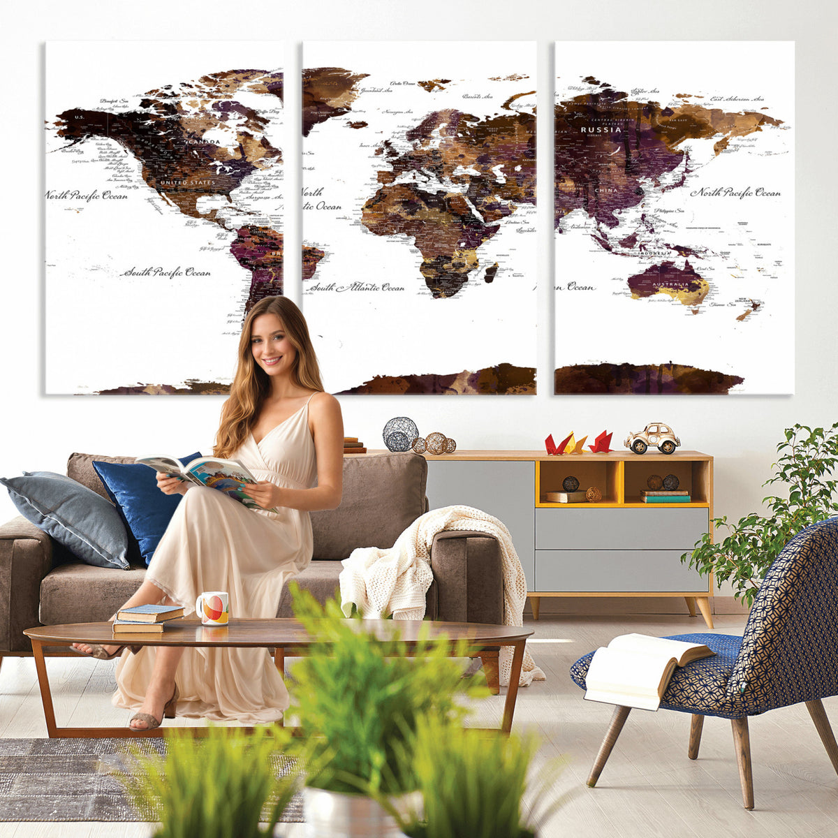 50611-PAN-FL-20X10 - World Map Canvas Print | Detailed Map of the World Wall Art