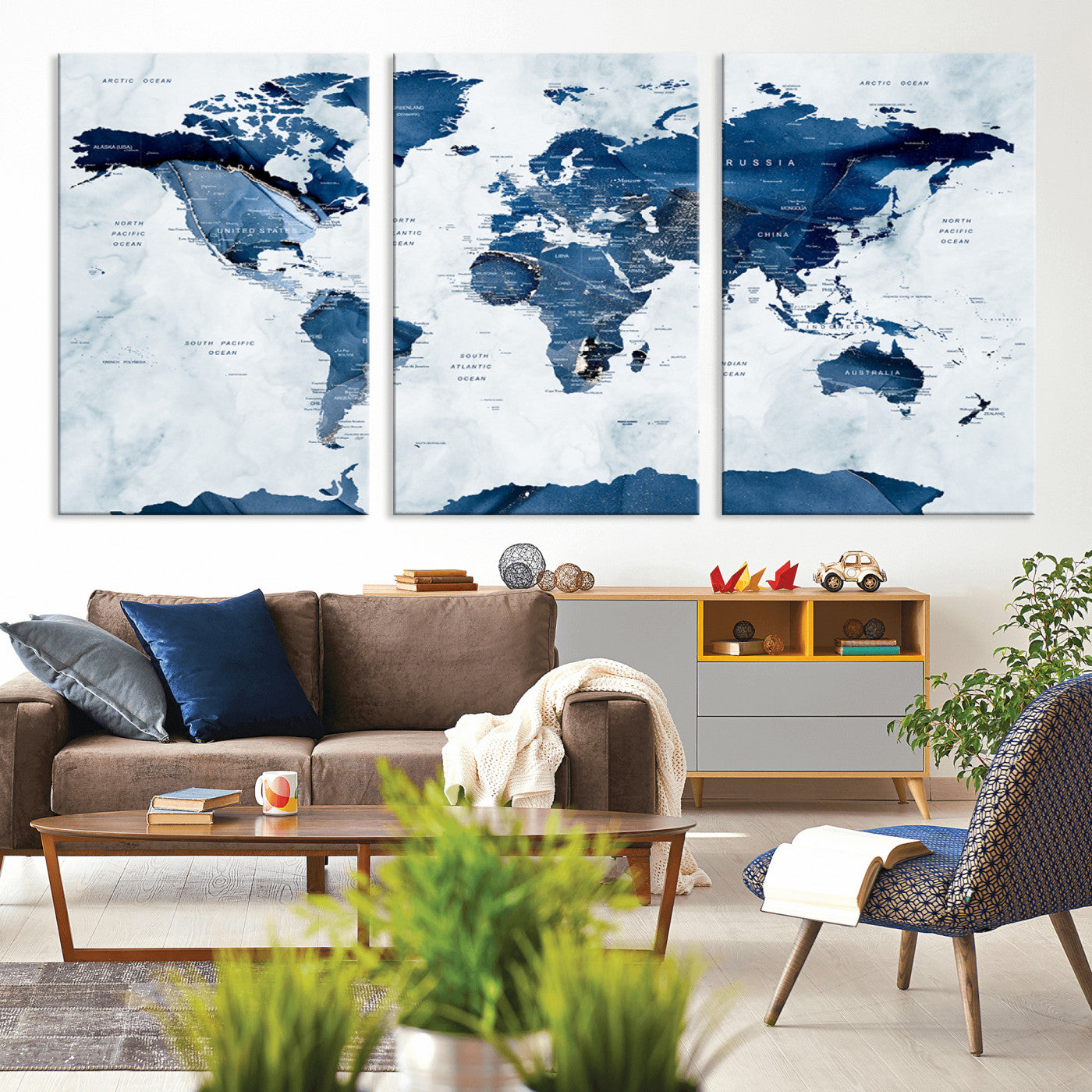 MGV-CV-60X30-3P - Push Pin World Map Canvas Print – Framed Wall Art for Couples to Track Their Travels – Anniversary