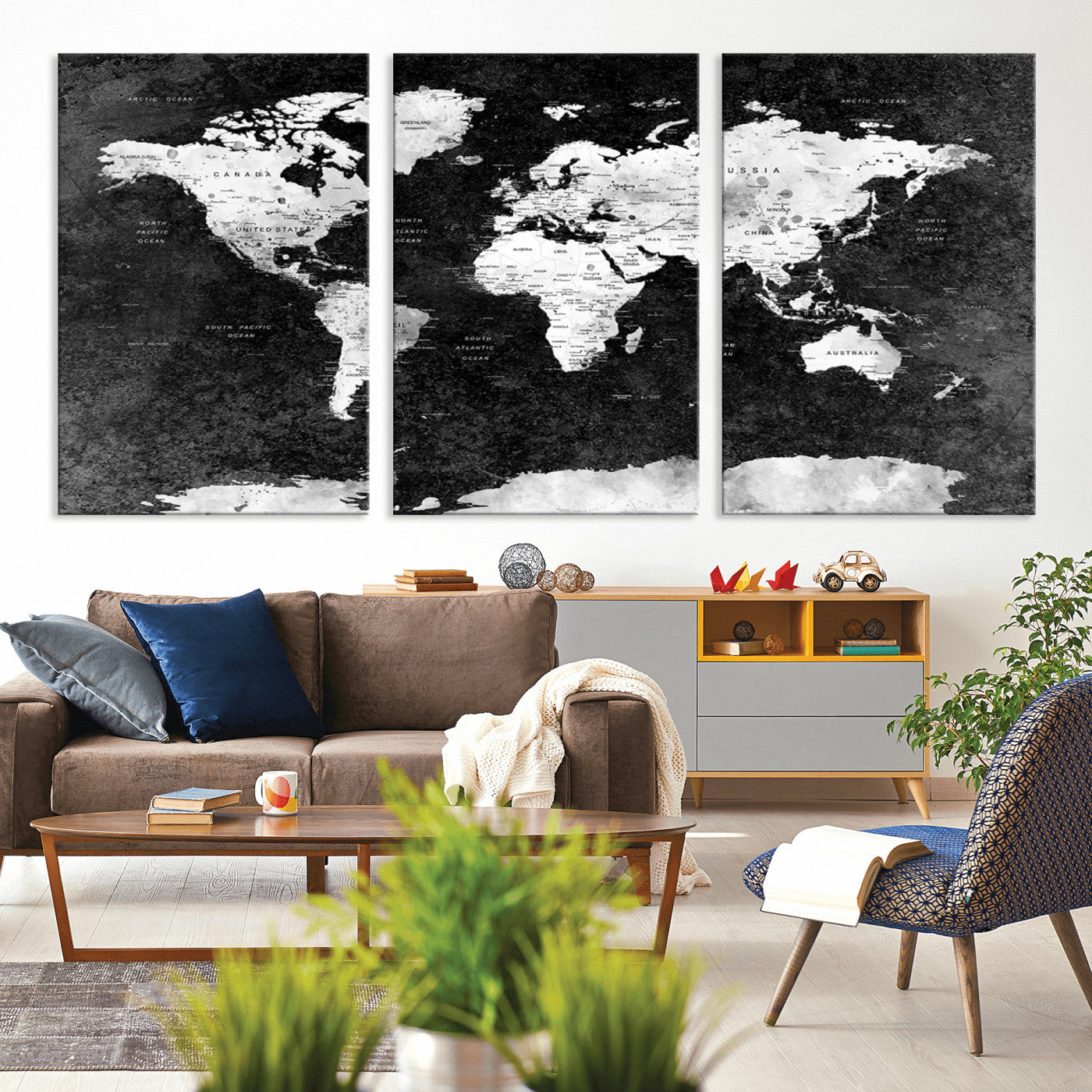 MGV-CV-60X30-3P - Push Pin World Map Canvas Print – Framed Wall Art for Couples to Track Their Travels – Anniversary