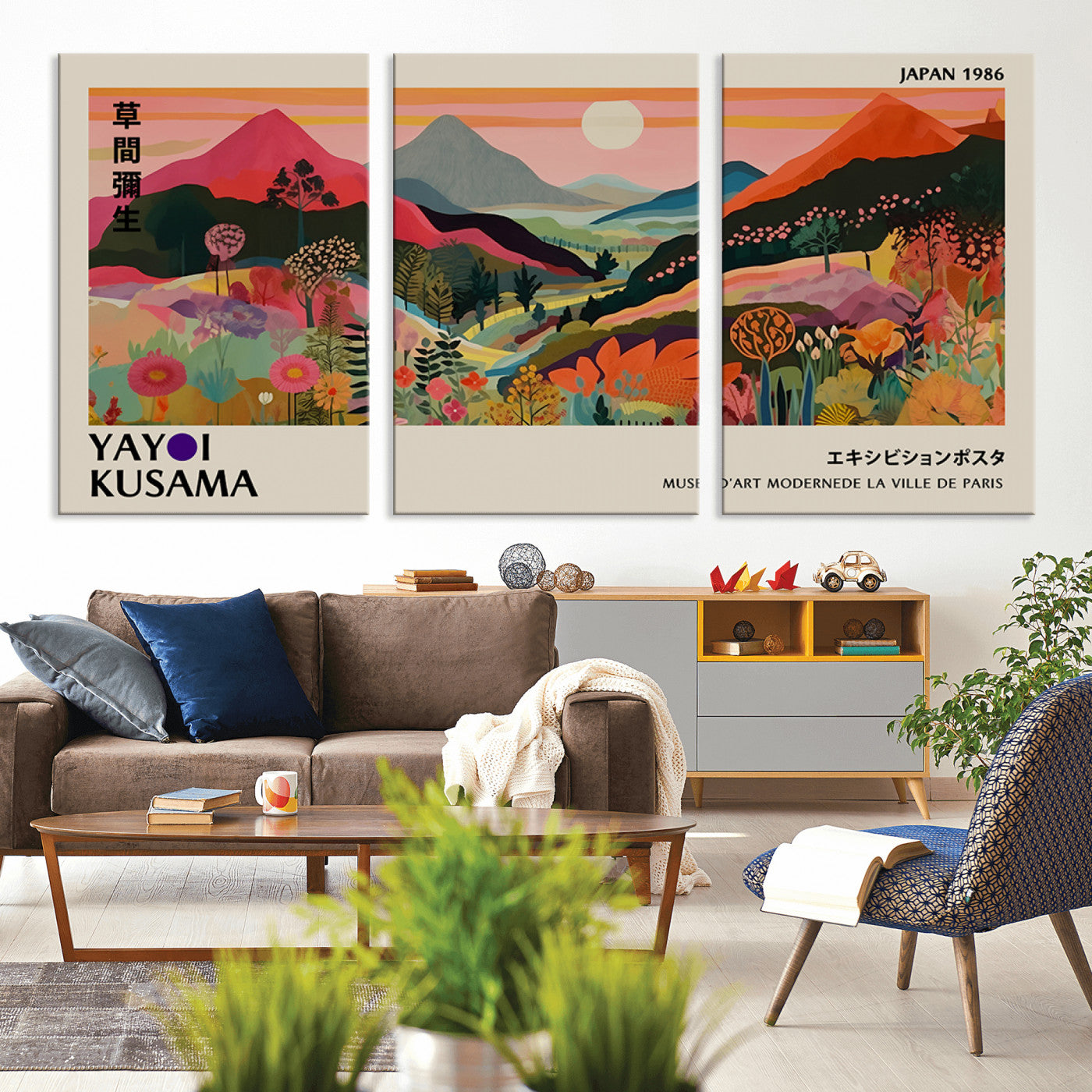 MGV-CV-60X30-3P - Yayoi Ba Bam 1986 Wall Art Print - Comes Away to Kiss Sabi Sabi Japanese Wall Art Print - Vibrant