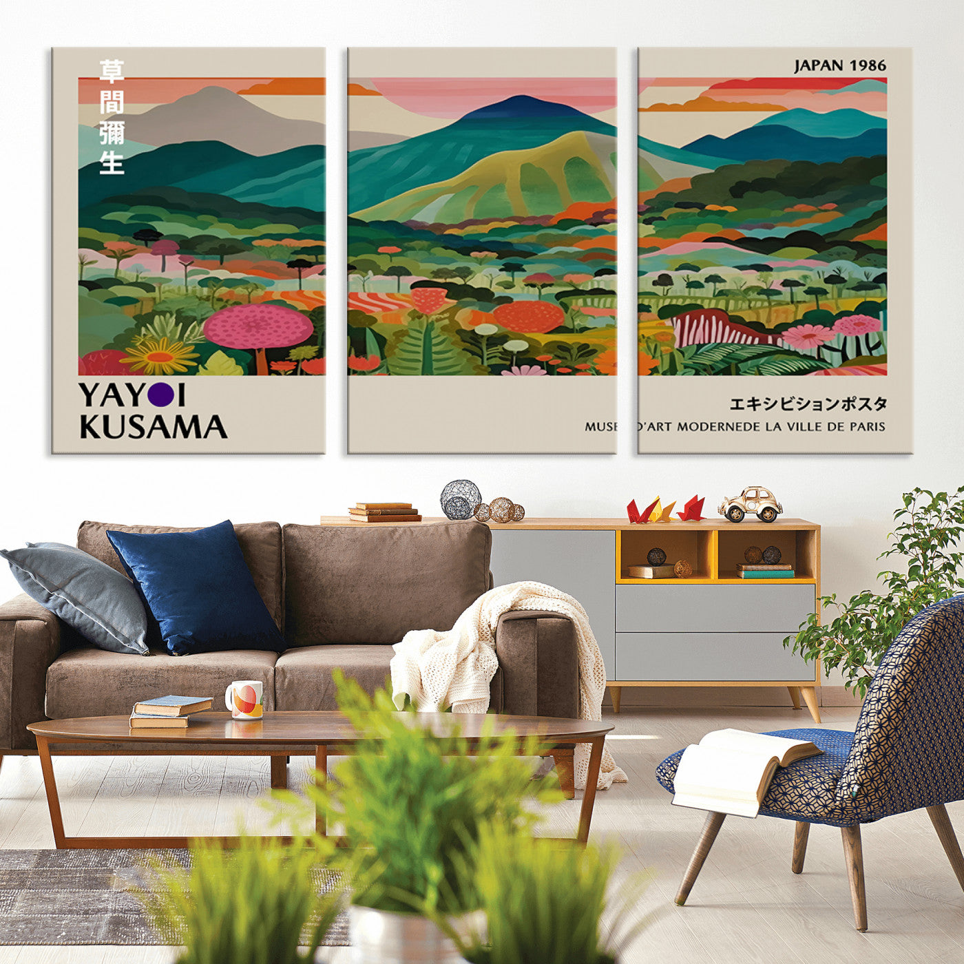 MGV-CV-60X30-3P - Yayoi Kusama Japan 1986 Canvas – Yayoi Kusama Wabi Sabi Japanese Wall Art Print - Vibrant Abstract