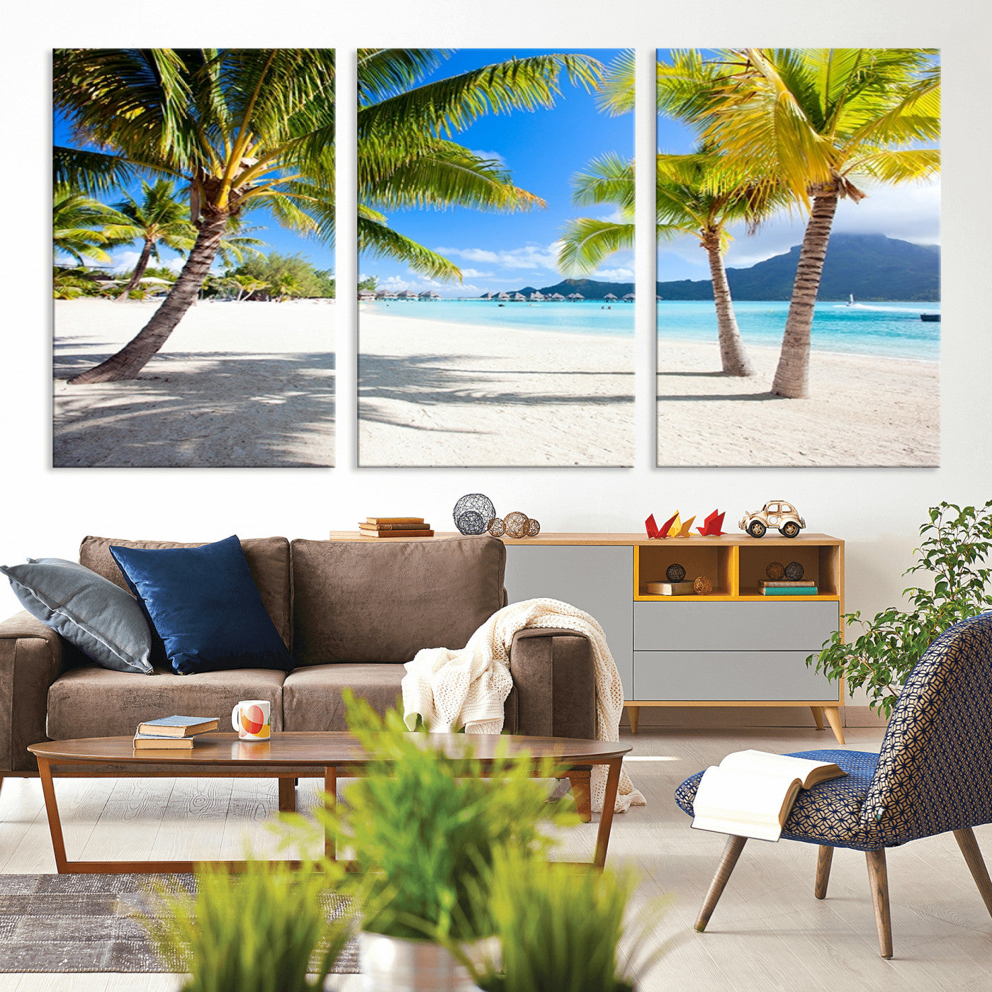 MGV-CV-60X30-3P - Blue Beach and Sea Wall Art Canvas Print