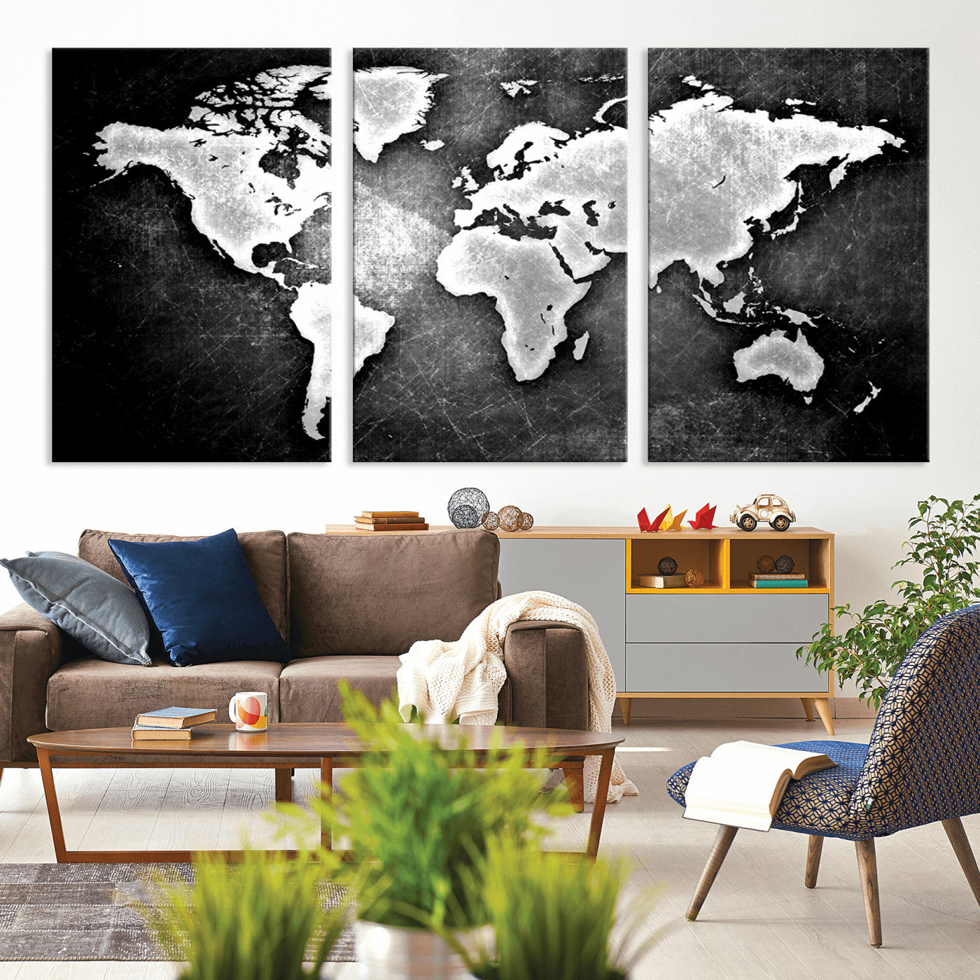 MGV-CV-60X30-3P - World Map Wall Art Canvas Print – Framed Wall Art for Anniversary Gift or Home Adventure Decor