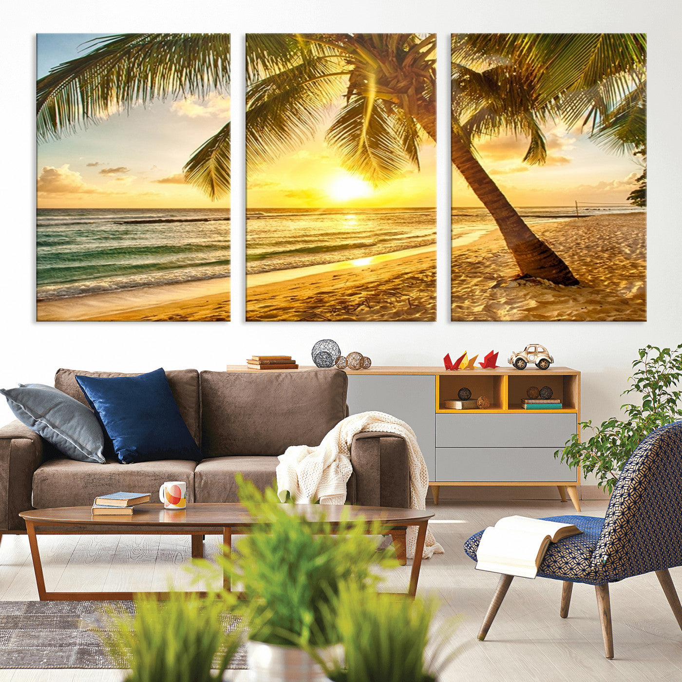 MGV-CV-60X30-3P - Beach Sunset Canvas Wall Art Print - Tropical Beach Canvas Wall Art Print – Vibrant Palm Trees and