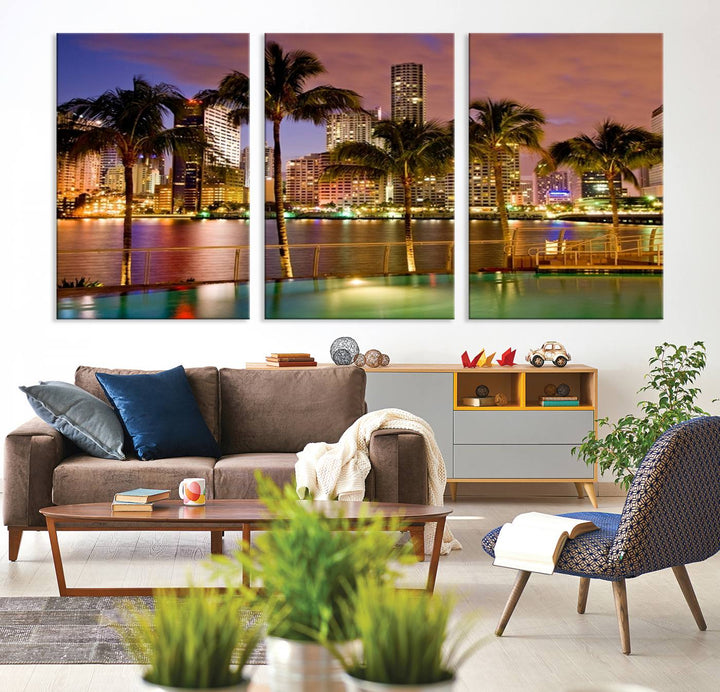 Art mural MIAMI Impression sur toile Miami Skyline avec palmiers