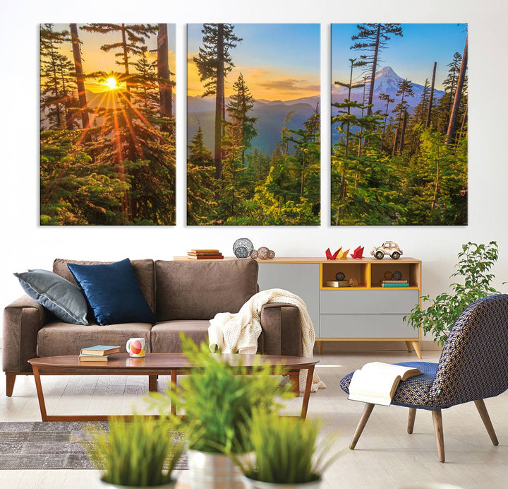 The kitchen features a Red Leaves on Trees landscape canvas print, perfect for nature lovers.