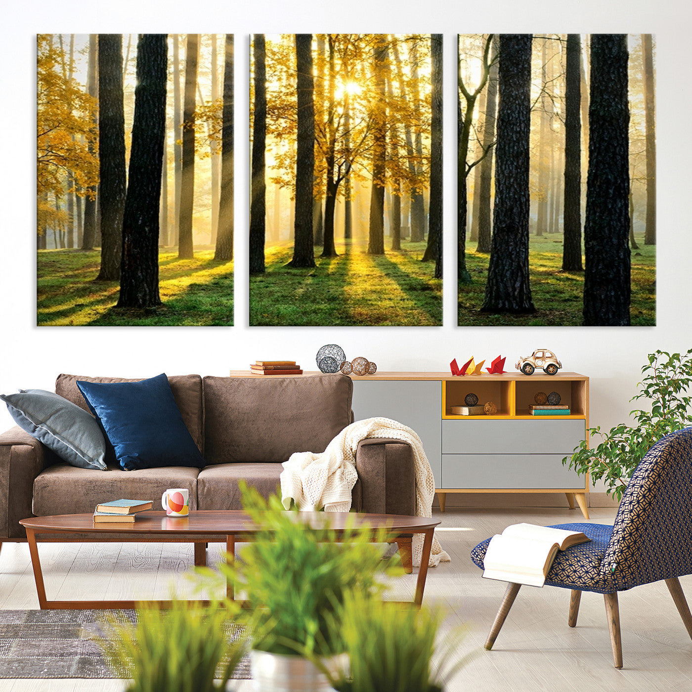 60024-MGV-CV-36X24-Sunlit Forest Wall Art Canvas Print - Large Framed Woodland Wall Art for Home or Office Decor, Rustic Nature Scene with Golden Light