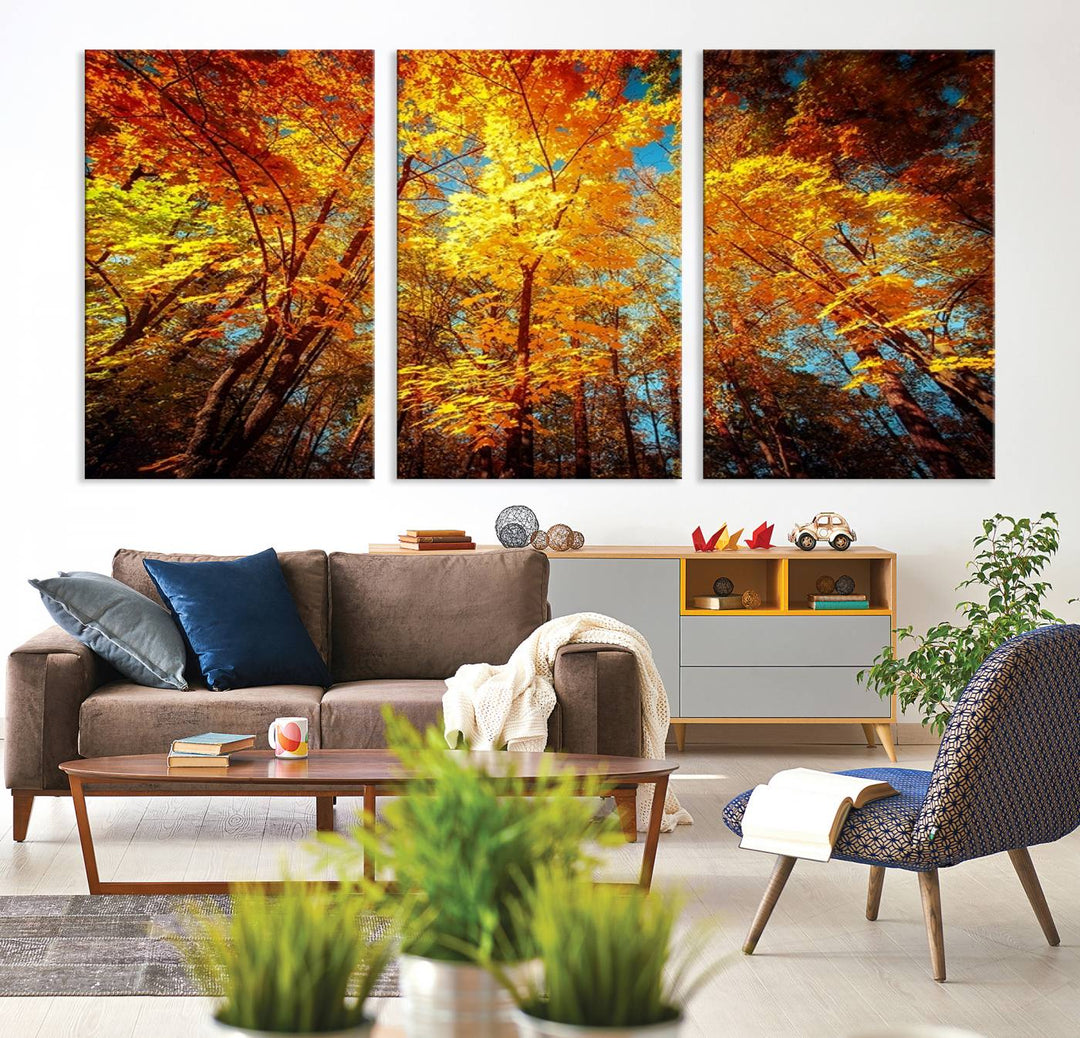 Forest View at Fall Wall Art hangs prominently, showcasing its beauty.