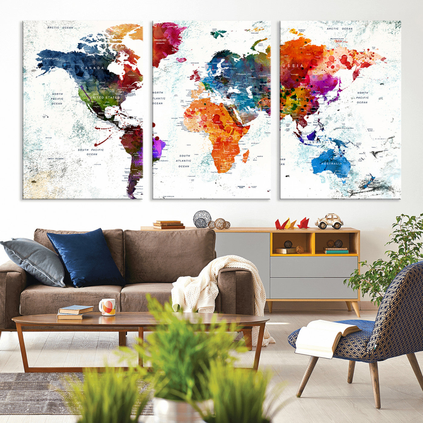 MGV-CV-60X30-3P - Push Pin World Map Canvas Print – Framed Wall Art for Couples to Track Their Travels – Anniversary