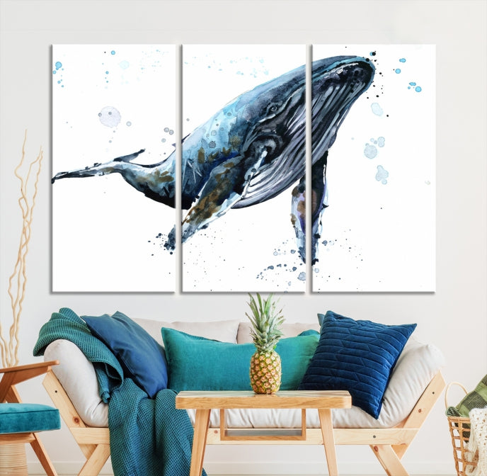 Art mural de baleine aquarelle Impression sur toile