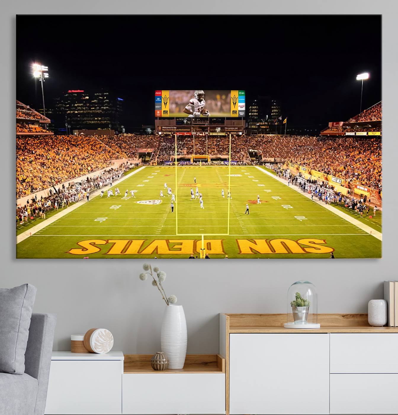 87612-MGV-CV-36X24-ASU Sun Devils Football Team Print - Phoenix Mountain America Stadium Canvas Print