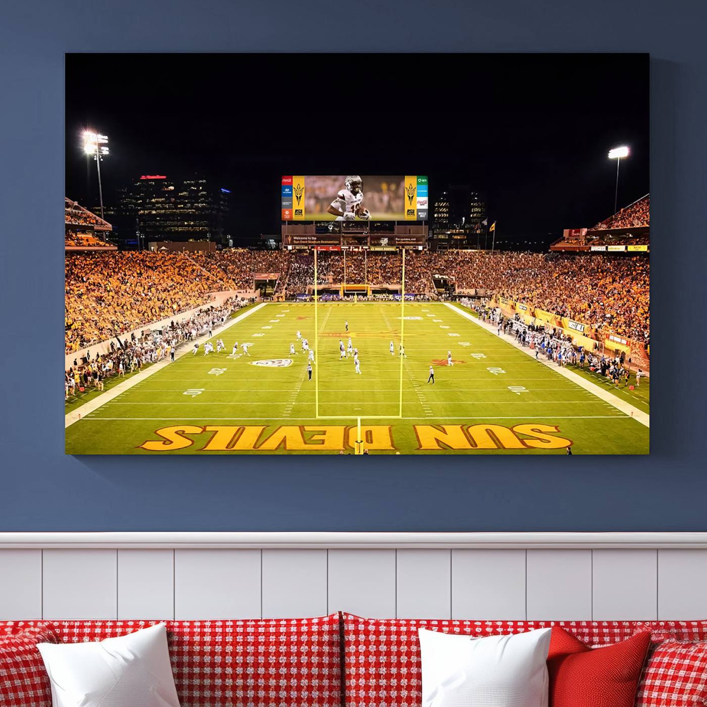 87612-MGV-CV-36X24-ASU Sun Devils Football Team Print - Phoenix Mountain America Stadium Canvas Print