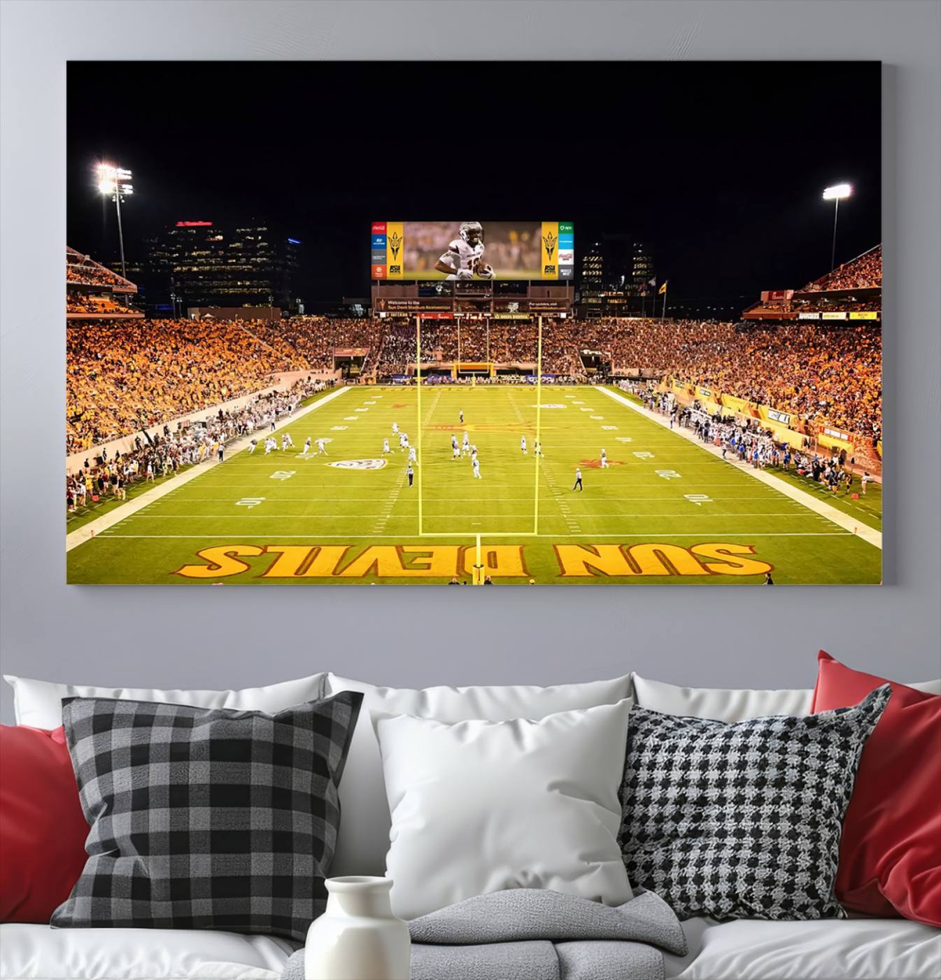 87612-MGV-CV-36X24-ASU Sun Devils Football Team Print - Phoenix Mountain America Stadium Canvas Print