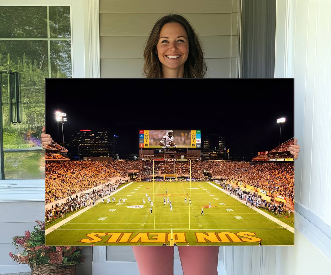 87612-MGV-CV-36X24-ASU Sun Devils Football Team Print - Phoenix Mountain America Stadium Canvas Print