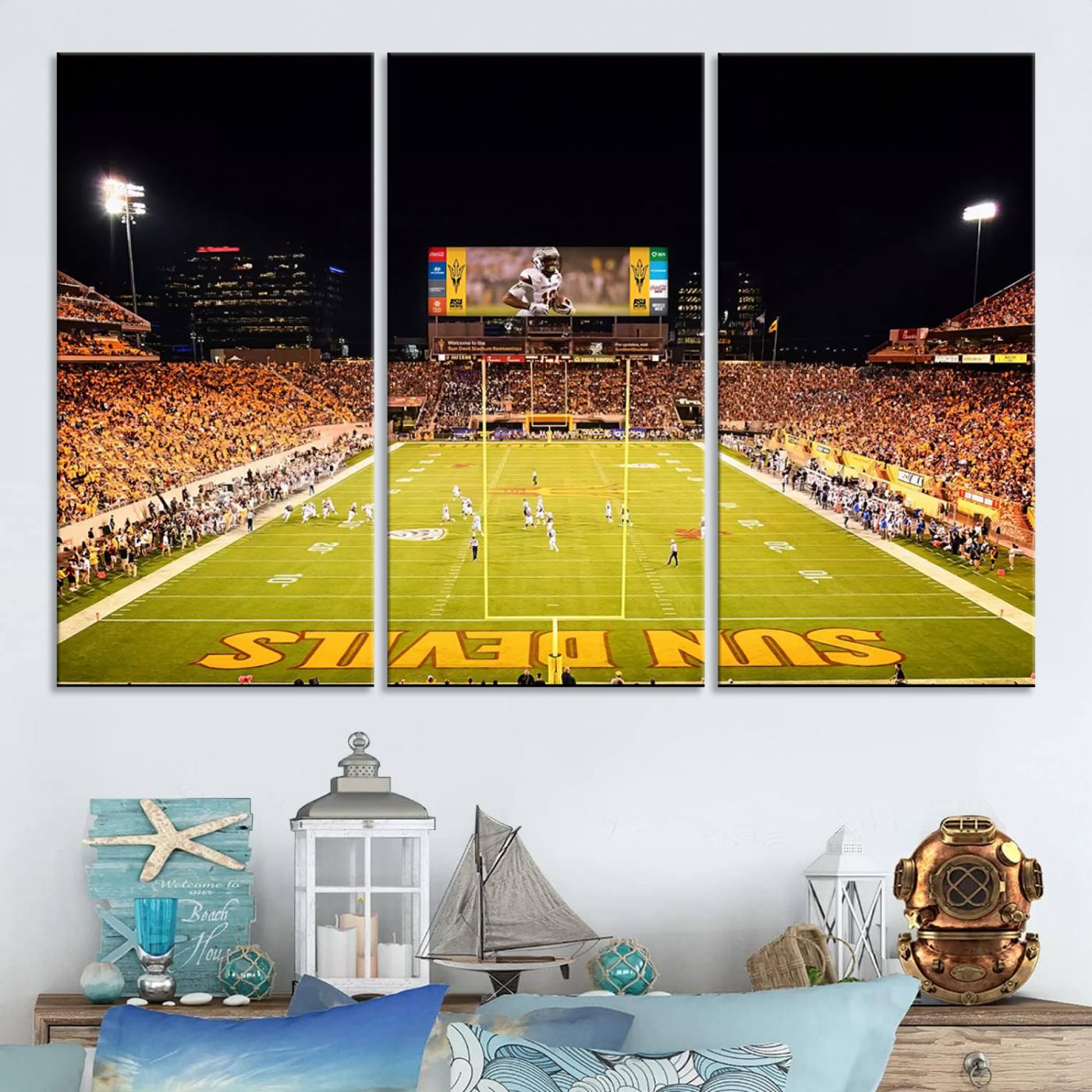 87612-MGV-CV-48X32-3P-ASU Sun Devils Football Team Print - Phoenix Mountain America Stadium Canvas Print