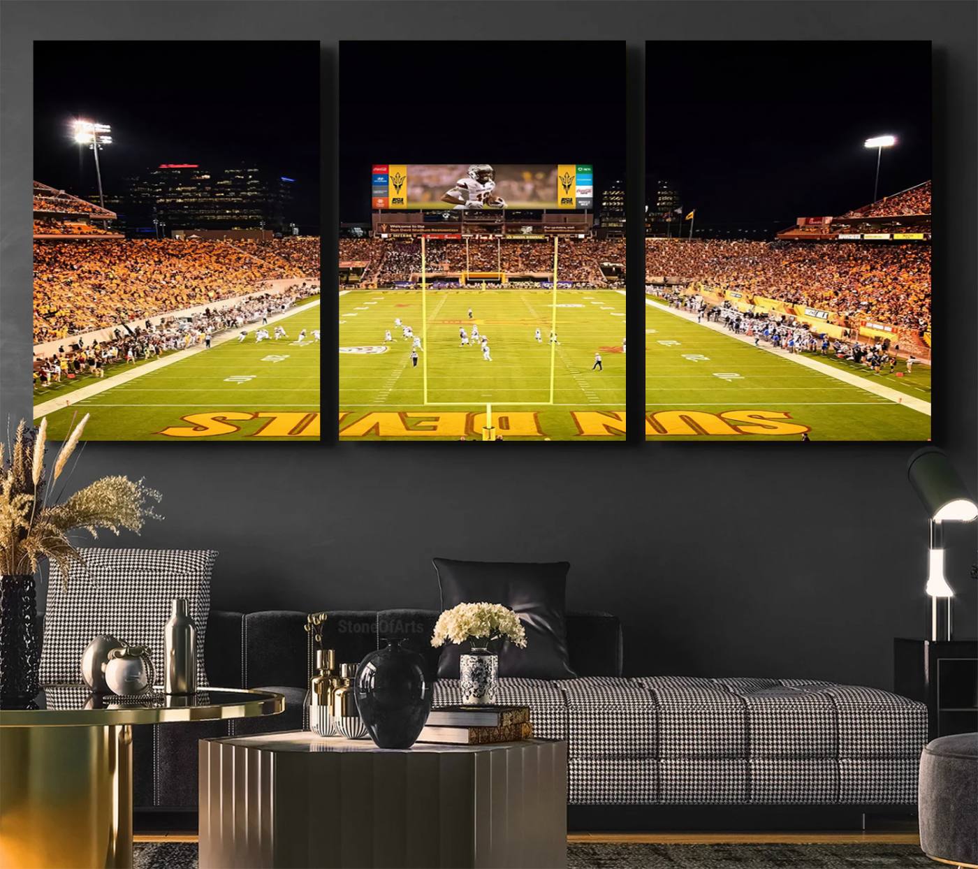 87612-MGV-CV-60X30-3P-ASU Sun Devils Football Team Print - Phoenix Mountain America Stadium Canvas Print