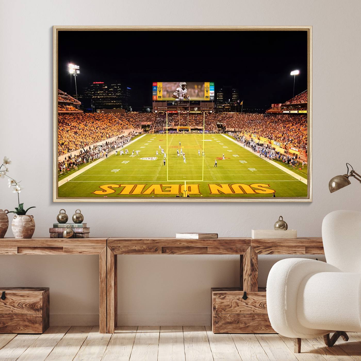 87612-MGV-FC-36X24_Natural-ASU Sun Devils Football Team Print - Phoenix Mountain America Stadium Canvas Print