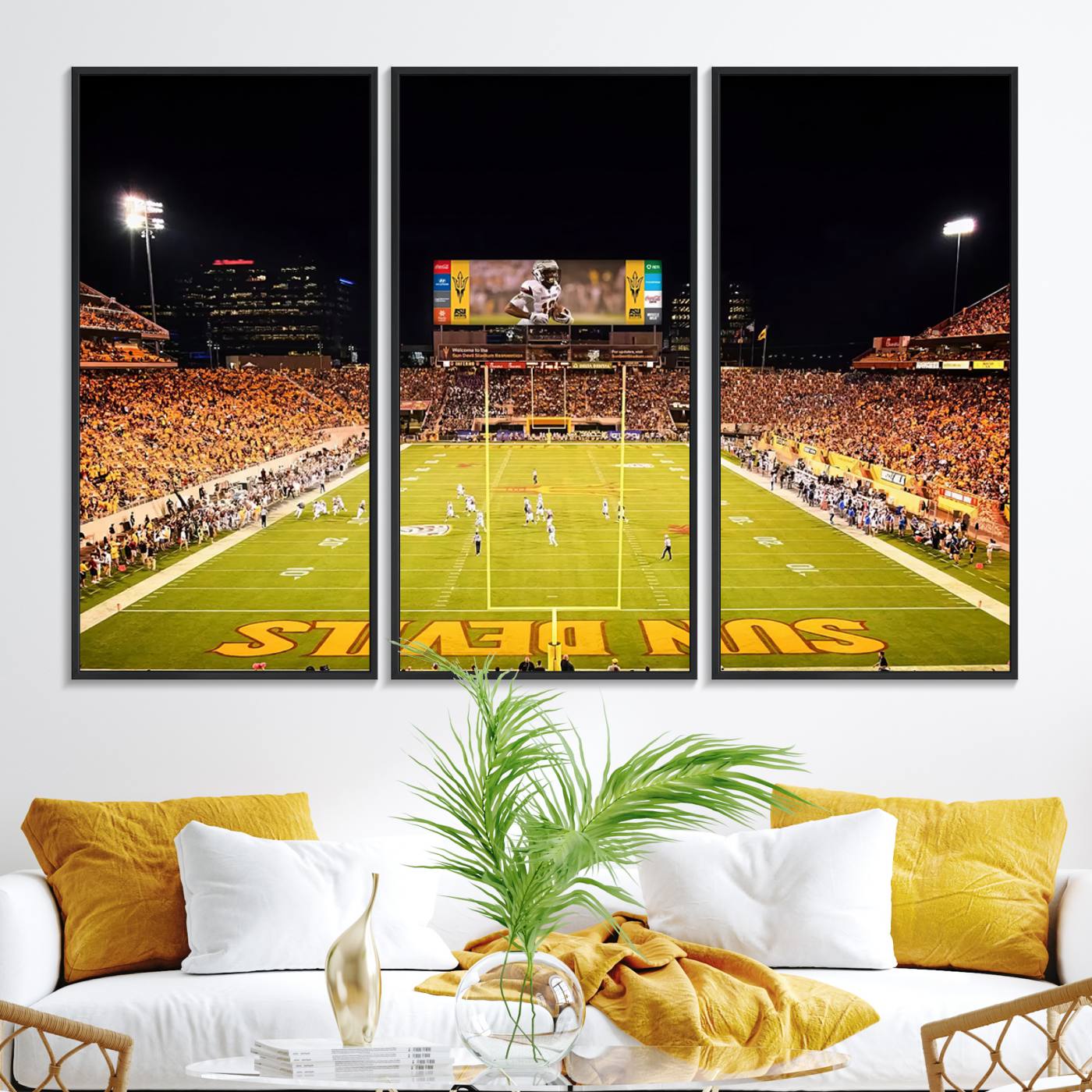87612-MGV-FC-48X32-3P_Black-ASU Sun Devils Football Team Print - Phoenix Mountain America Stadium Canvas Print