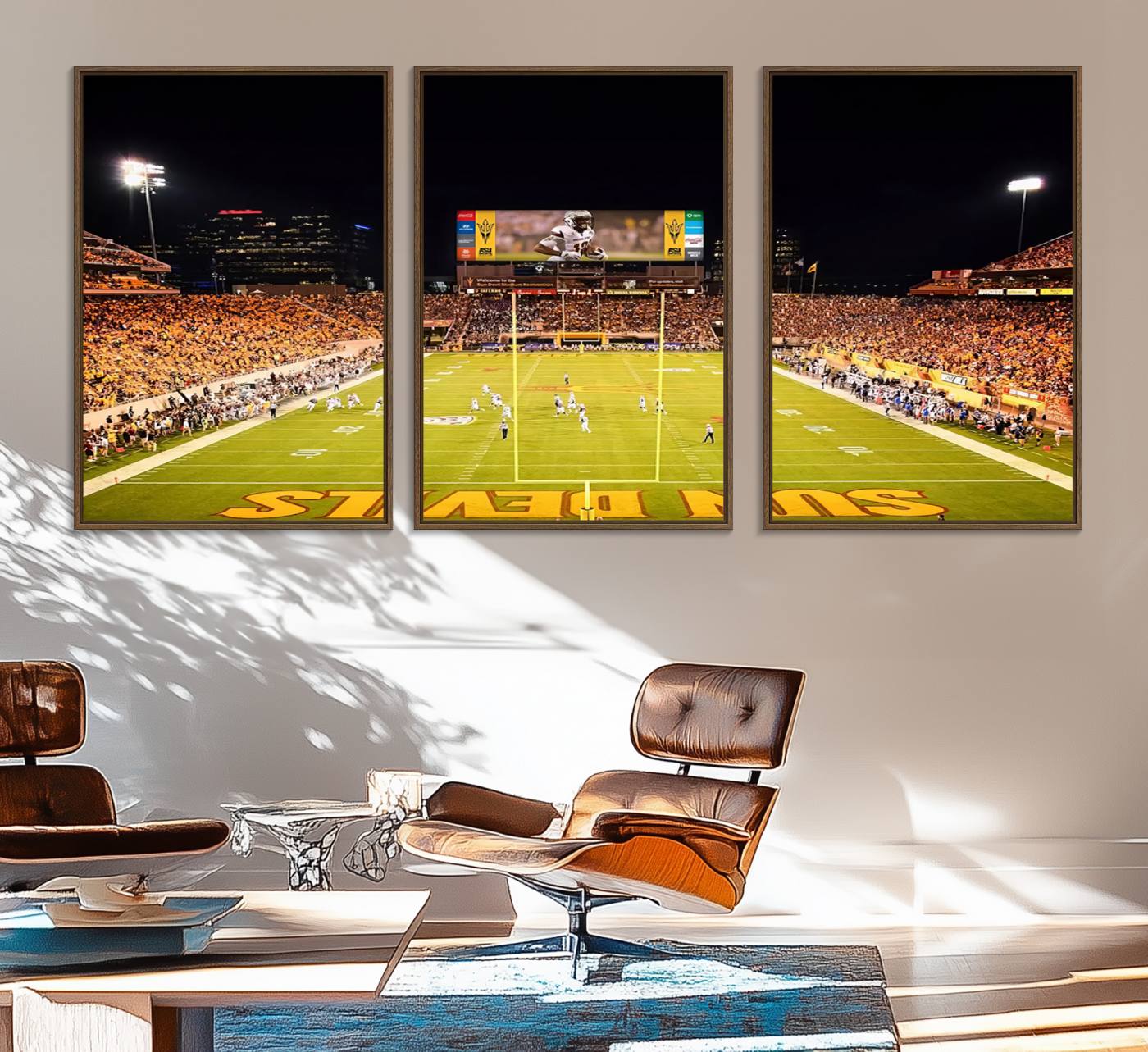 87612-MGV-FC-60X30-3P_Walnut-ASU Sun Devils Football Team Print - Phoenix Mountain America Stadium Canvas Print