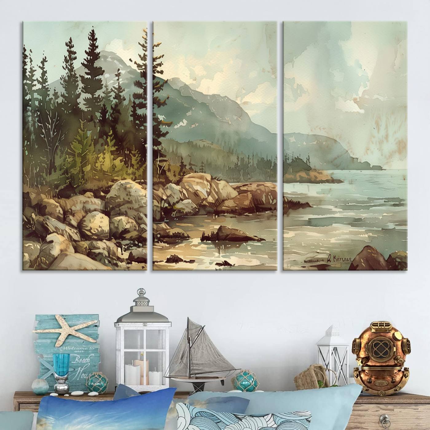 24809-MGV-CV-48X32-3P-Abstract Acadia National Park Wall Art Canvas Print - Stunning 3-Panel Wall Art Canvas Print, Framed, Ready to Hang