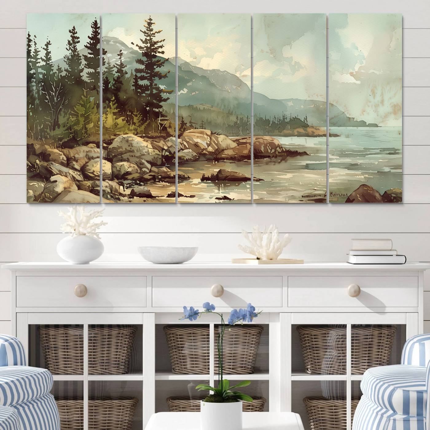 24809-MGV-CV-60X31-5P-Abstract Acadia National Park Wall Art Canvas Print - Stunning 3-Panel Wall Art Canvas Print, Framed, Ready to Hang