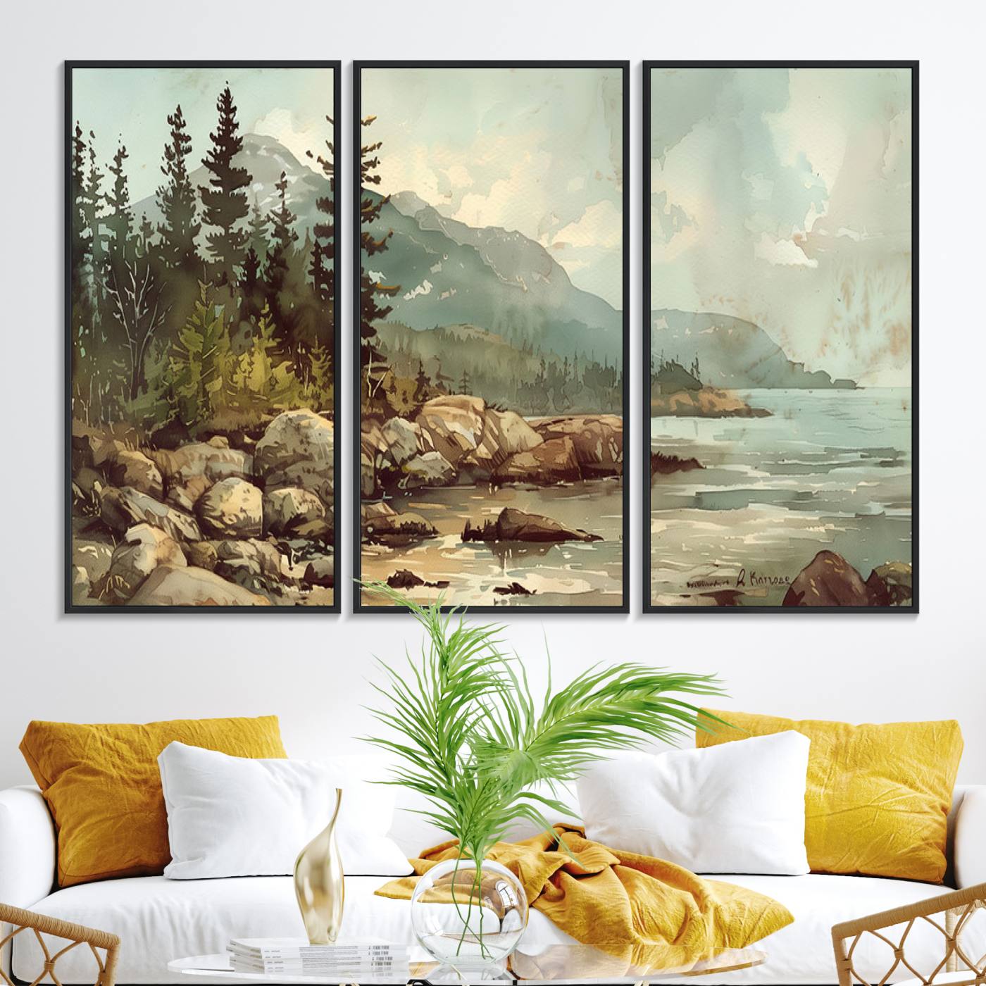 24809-MGV-FC-48X32-3P_Black-Abstract Acadia National Park Wall Art Canvas Print - Stunning 3-Panel Wall Art Canvas Print, Framed, Ready to Hang