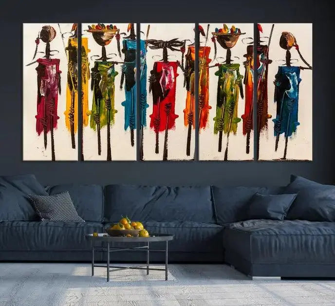 Abstract African Women Wall Art Canvas Print featuring tall, slender figures is crafted on museum-quality canvases.