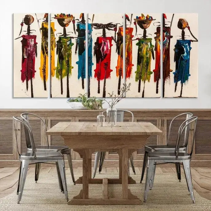 Abstract African Women Wall Art Canvas Print featuring tall, slender figures is crafted on museum-quality canvases.