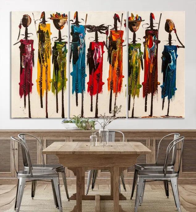 Abstract African Women Wall Art Canvas Print featuring tall, slender figures is crafted on museum-quality canvases.