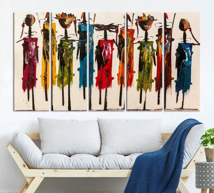 Abstract African Women Wall Art Canvas Print featuring tall, slender figures is crafted on museum-quality canvases.