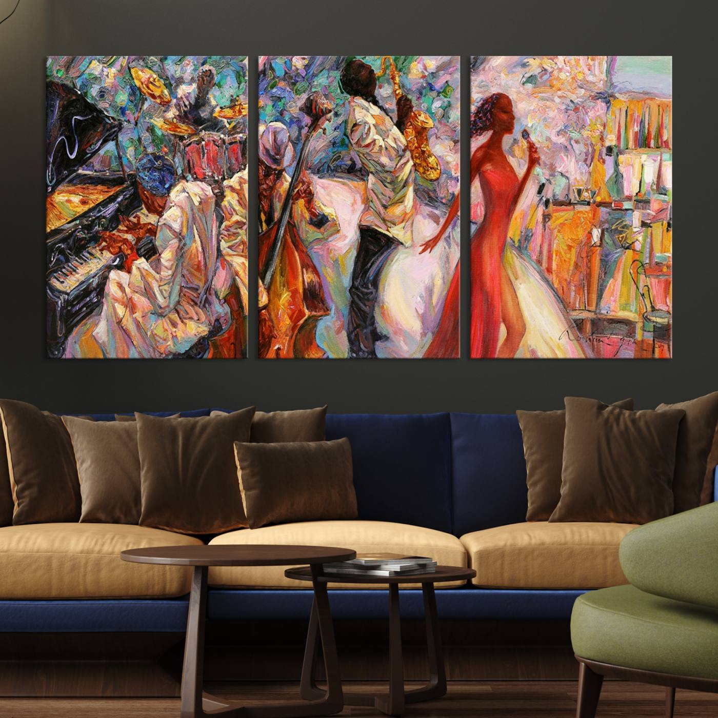 40574-MGV-CV-36X24-Abstract Afro American Jazz Canvas Wall Art | Music-Inspired Painting for Dining Room, Living Room, or Music Studio