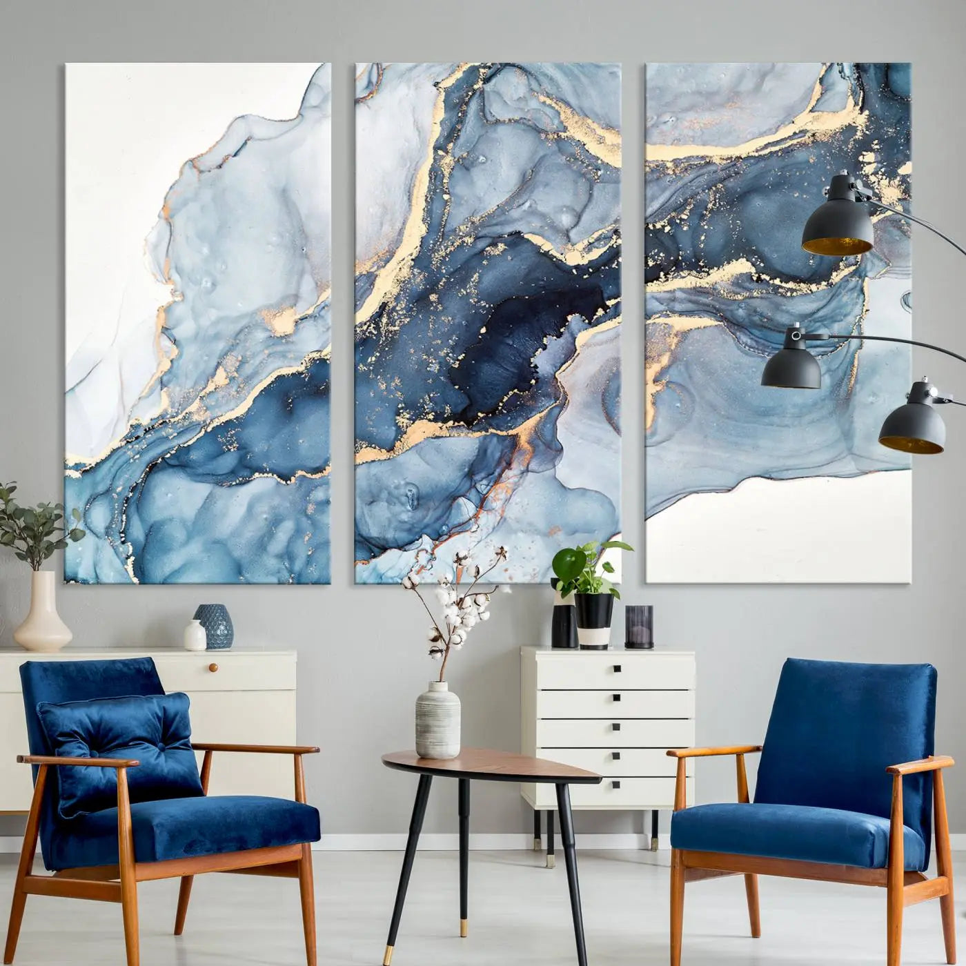 33782-MGV-CV-36X24-Abstract Art Print - Blue Abstract Canvas Wall Art Print Abstract Art Fluid Effect Marble Wall Art