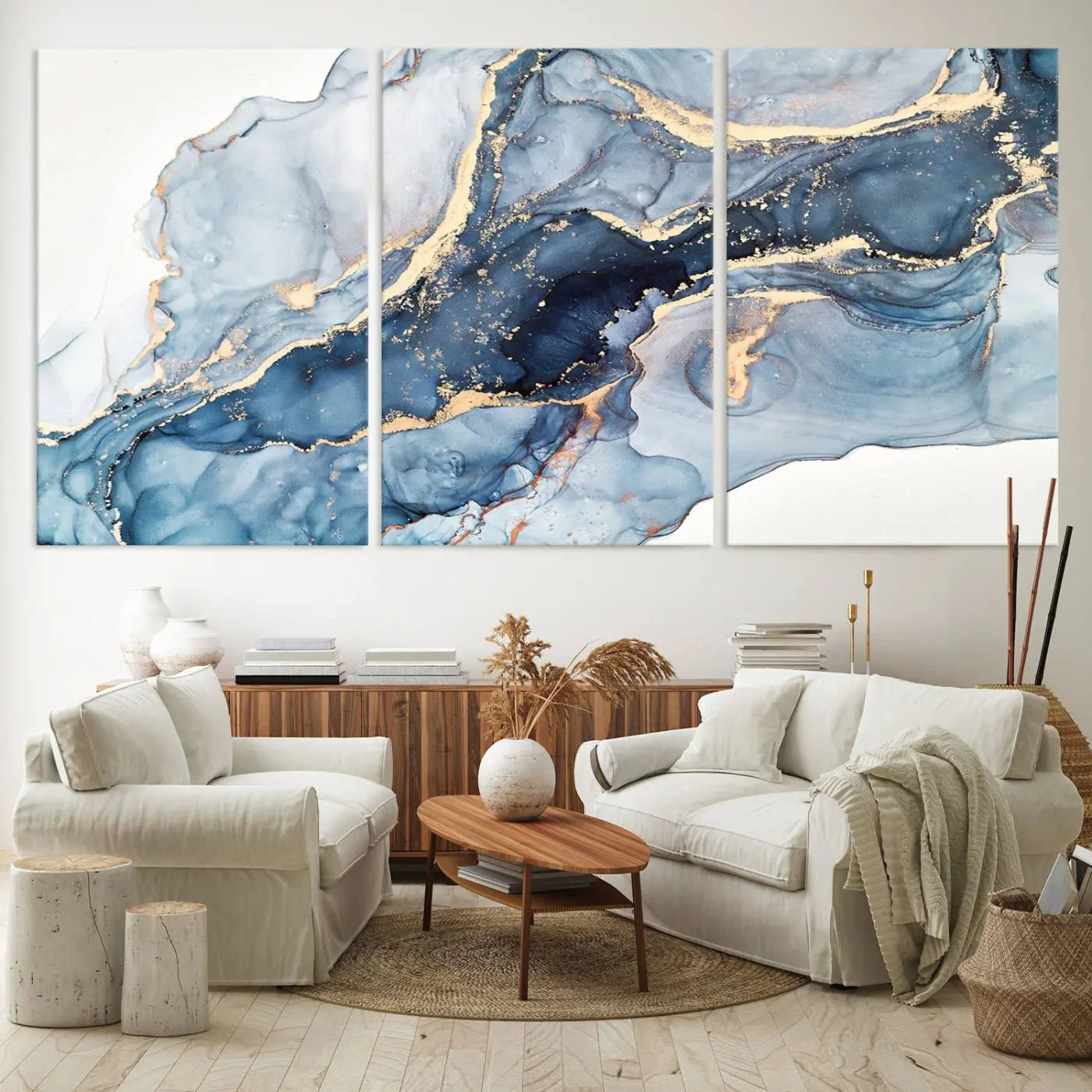 33782-MGV-CV-60X30-3P-Abstract Art Print - Blue Abstract Canvas Wall Art Print Abstract Art Fluid Effect Marble Wall Art