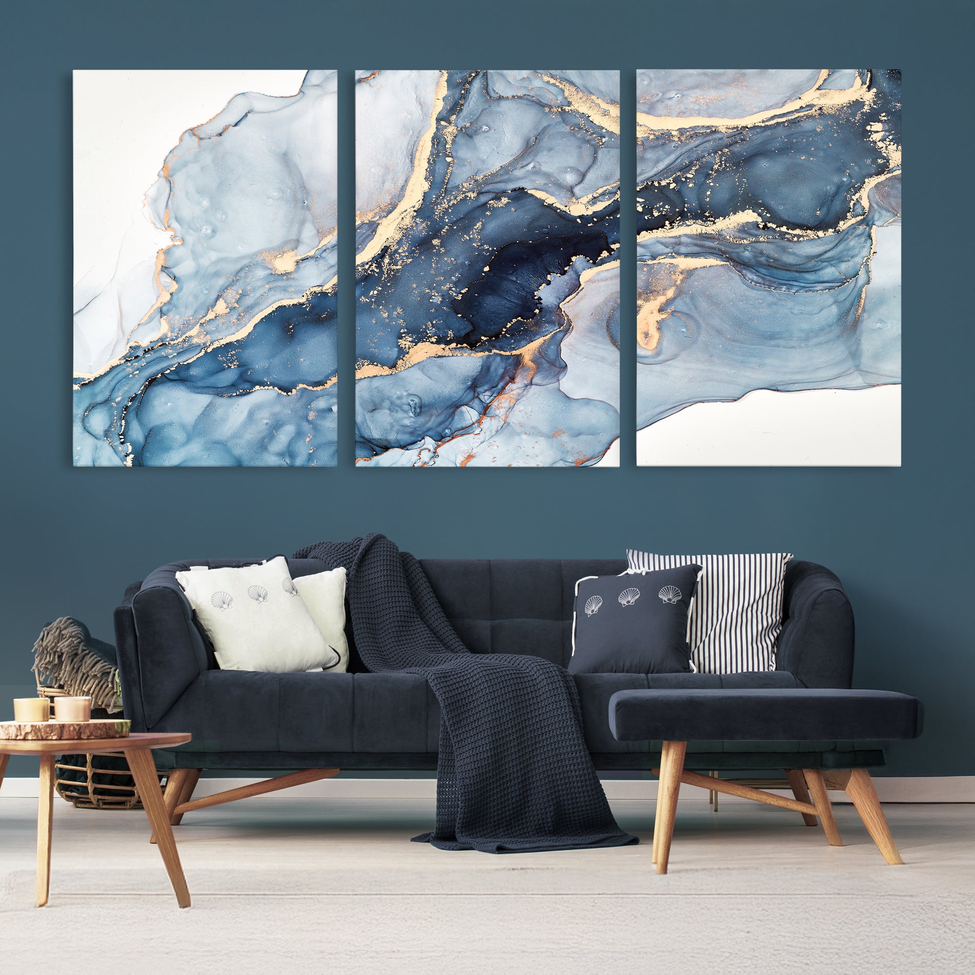 Abstract Art Print - Blue Abstract Canvas Wall Art Print Abstract Art Fluid Effect Marble Wall Art