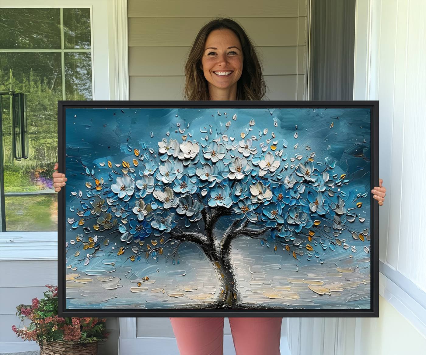 24109-MGV-CV-36X24-Abstract Blooming Tree Wall Art Canvas Print – Floral Modern Home Decor Contemporary Nature Artwork for Home, Office