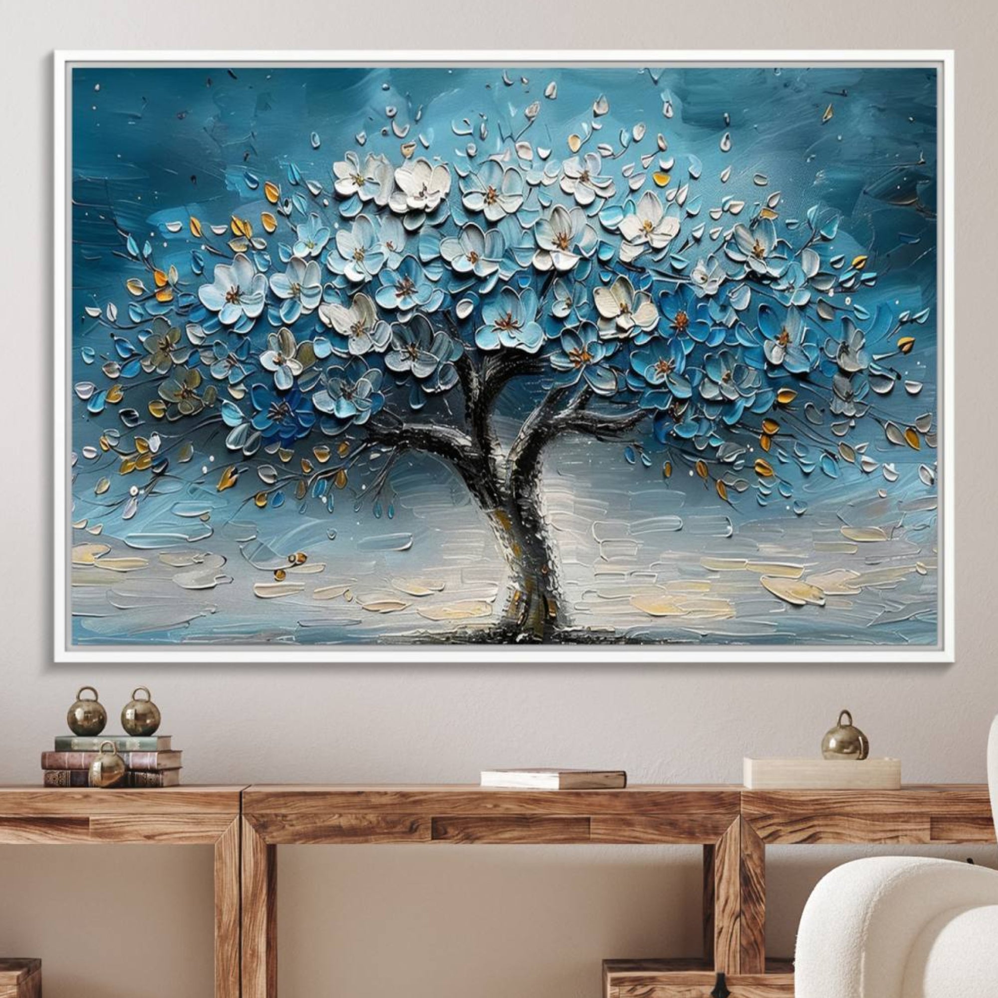 24109-MGV-FC-36X24_White-Abstract Blooming Tree Wall Art Canvas Print – Floral Modern Home Decor Contemporary Nature Artwork for Home, Office