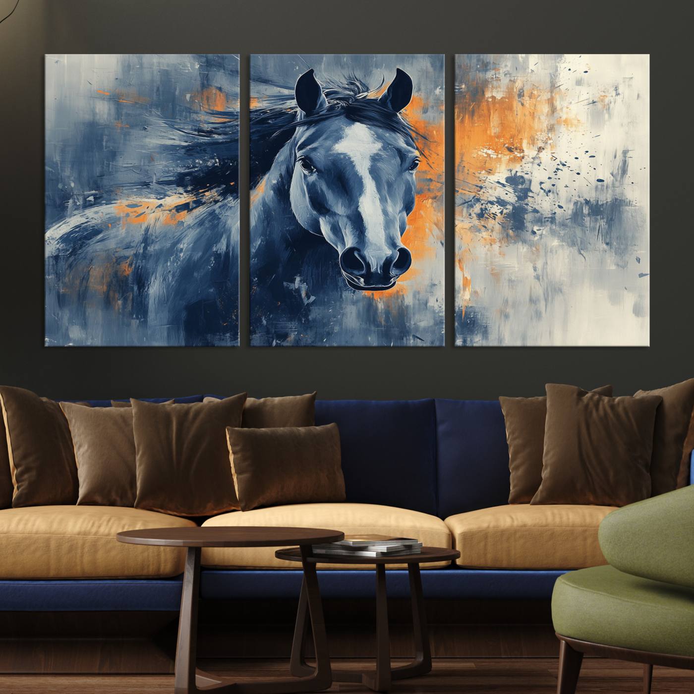 52676-MGV-CV-36X24-Abstract Blue Horse Wall Art Print Canvas | Horse Wall Art Print | Western Decor for Farmhouse | Rustic Cabin Art